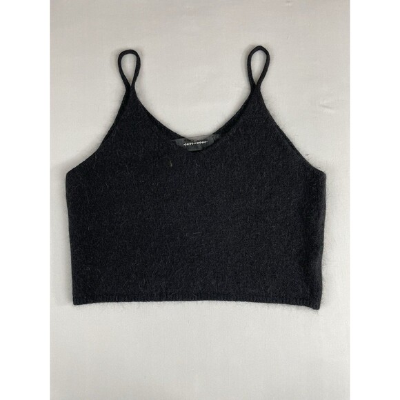 Code Mode Tops - Code x Mode Fuzzy Knit V Neck Crop Top Women's Large Black Angora Sleeveless